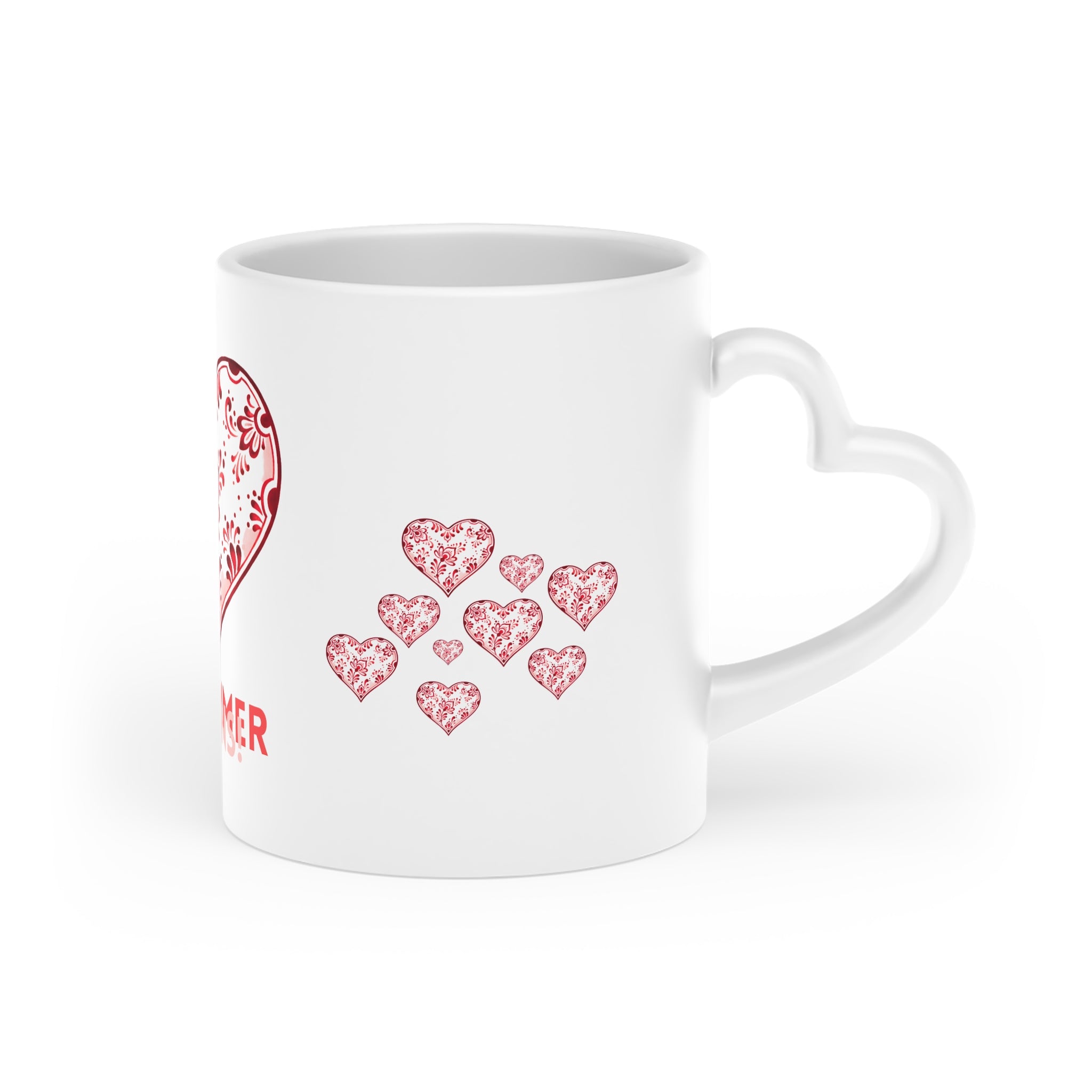 Heart Mug — Red Floral Heart Design with “FÜR IMMER DEINS” — Valentine’s Day Gift Coffee Cup
