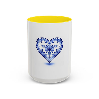Blue Floral Heart Mug | Accent Coffee Mug 11oz 15oz