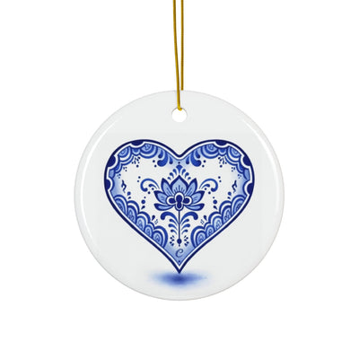 Blue Floral Heart Ceramic Ornament — Double-Sided Holiday & Gift Décor