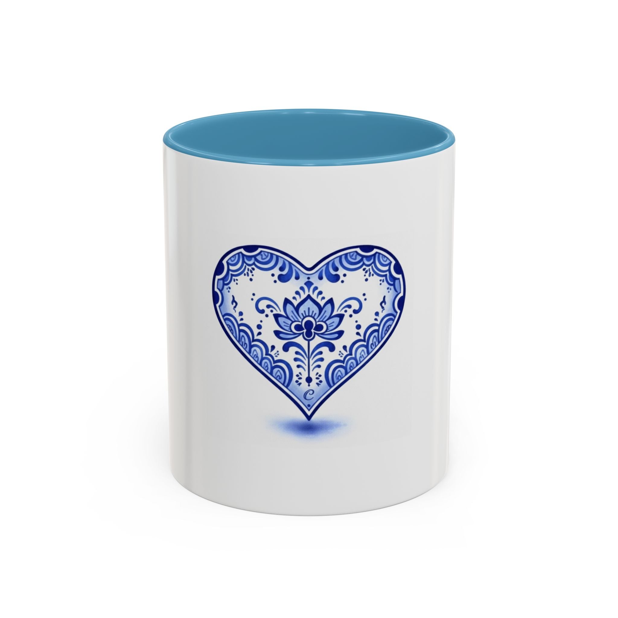 Blue Floral Heart Mug | Accent Coffee Mug 11oz 15oz