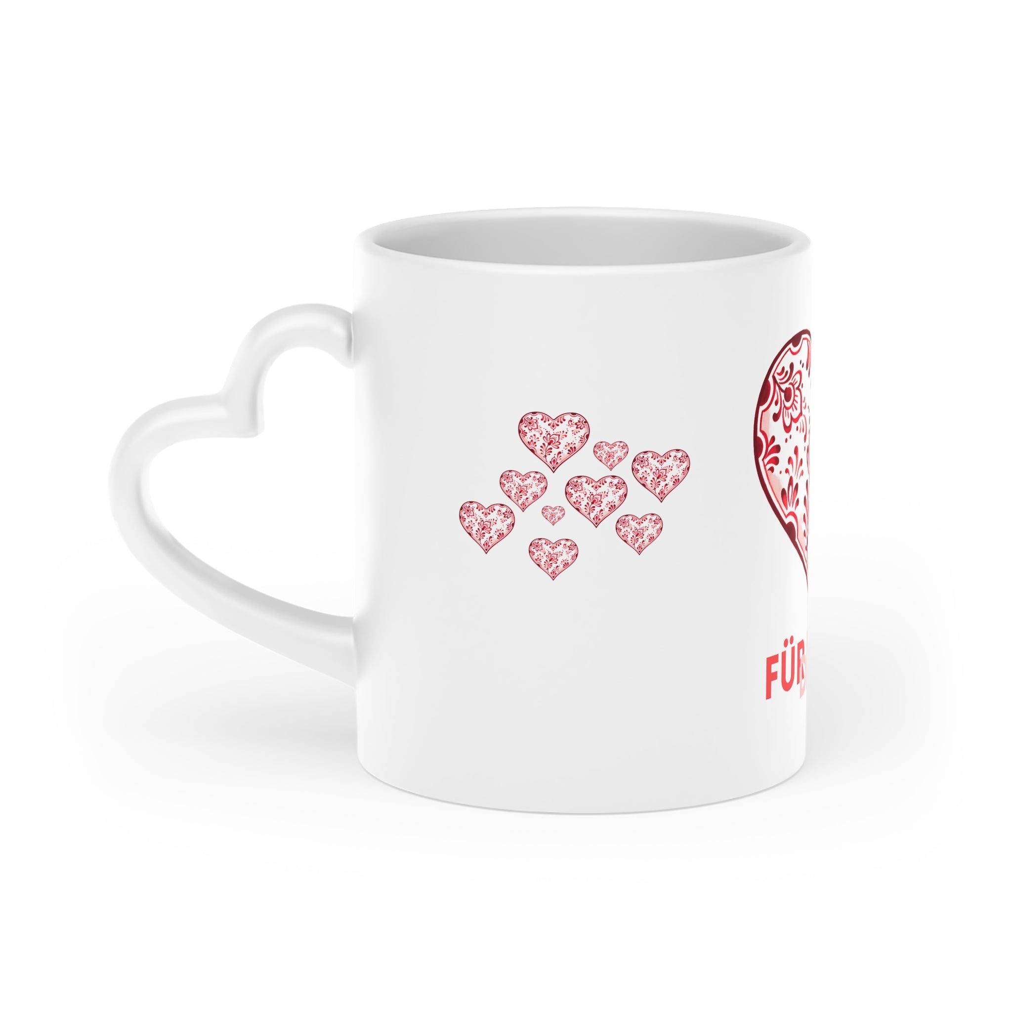 Heart Mug — Red Floral Heart Design with “FÜR IMMER DEINS” — Valentine’s Day Gift Coffee Cup