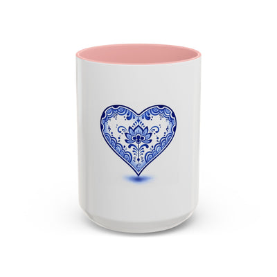 Blue Floral Heart Mug | Accent Coffee Mug 11oz 15oz