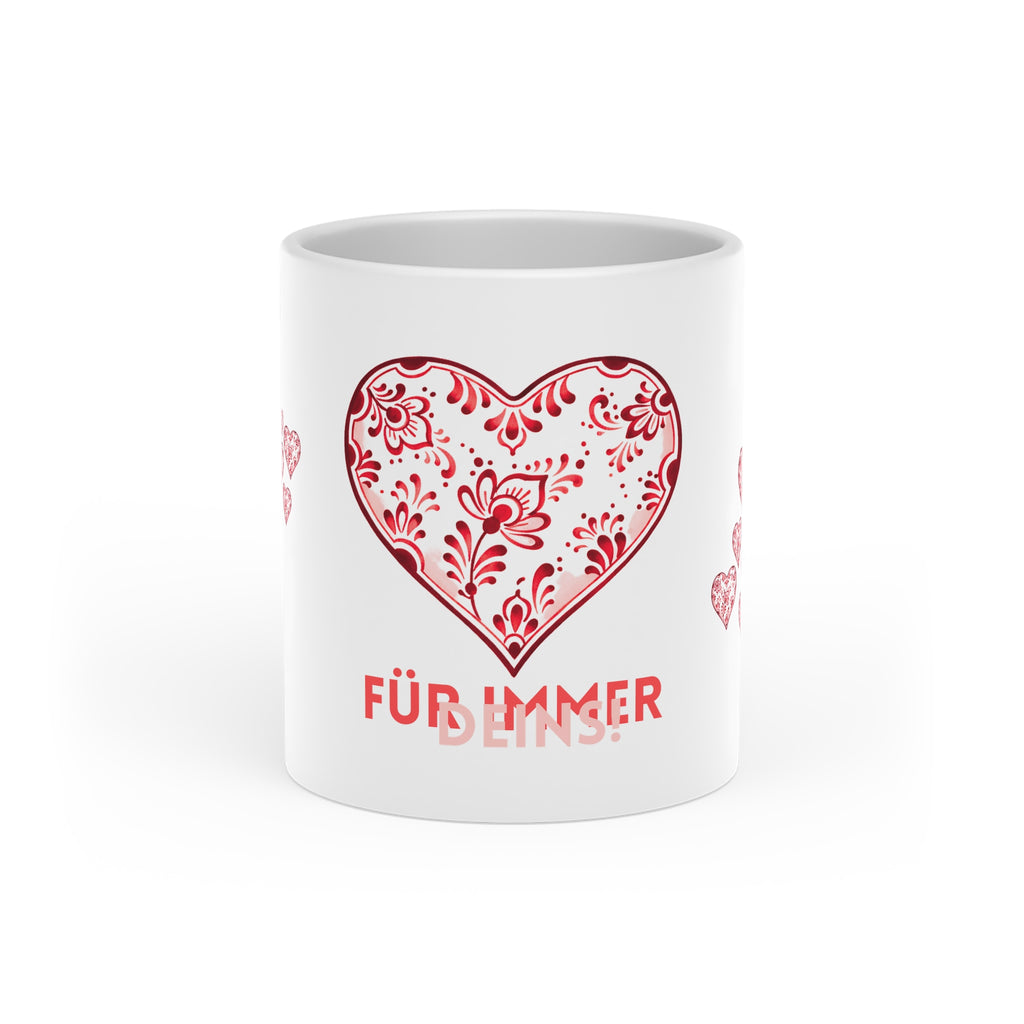 Heart Mug — Red Floral Heart Design with "FOREVER YOURS" — Valentine’s Day Gift Coffee Cup