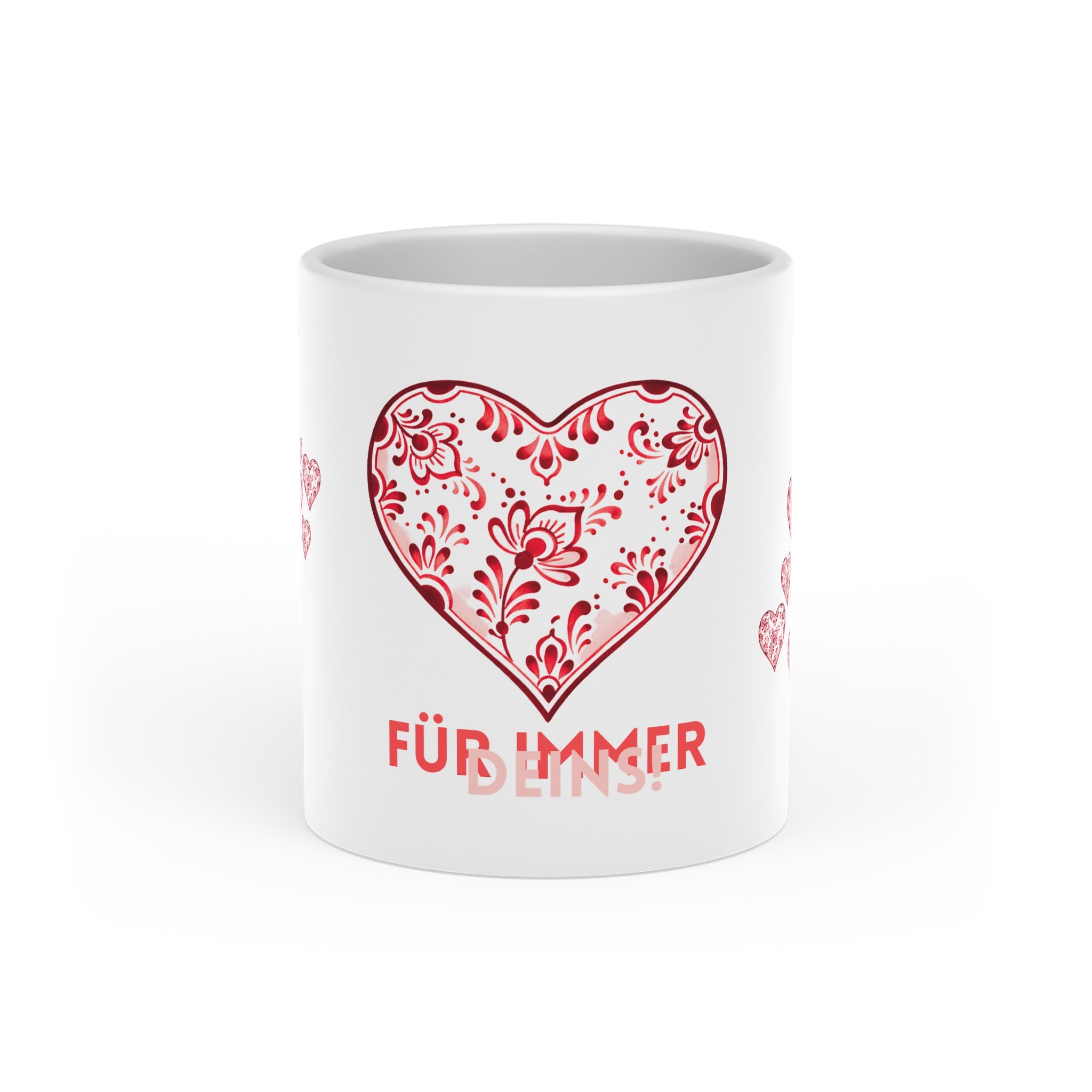Heart Mug — Red Floral Heart Design with “FÜR IMMER DEINS” — Valentine’s Day Gift Coffee Cup