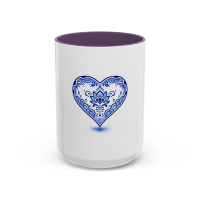 Blue Floral Heart Mug | Accent Coffee Mug 11oz 15oz