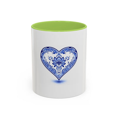 Blue Floral Heart Mug | Accent Coffee Mug 11oz 15oz