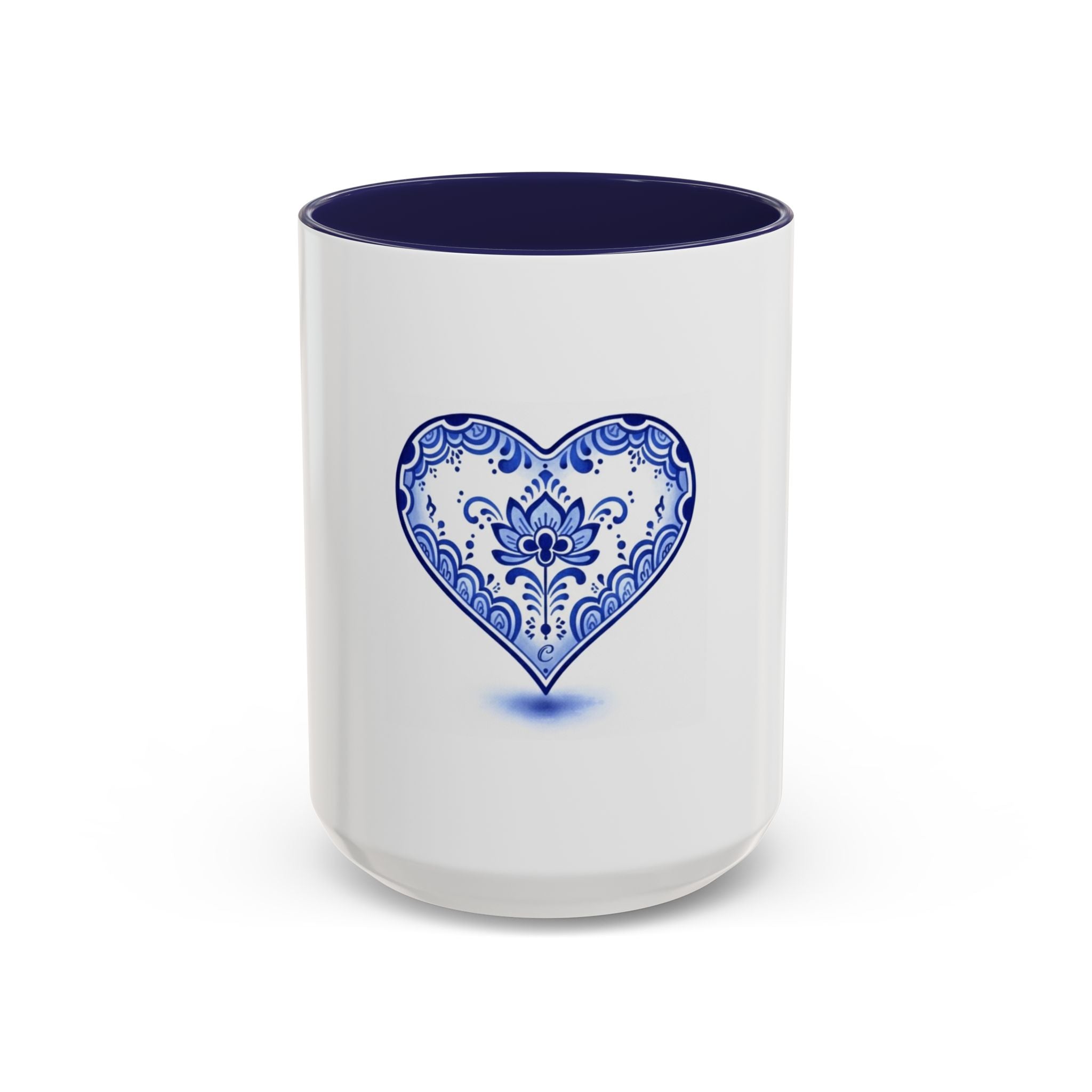 Blue Floral Heart Mug | Accent Coffee Mug 11oz 15oz