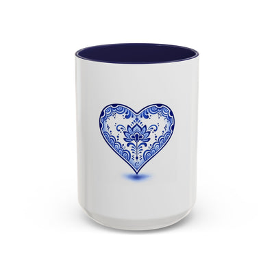 Blue Floral Heart Mug | Accent Coffee Mug 11oz 15oz