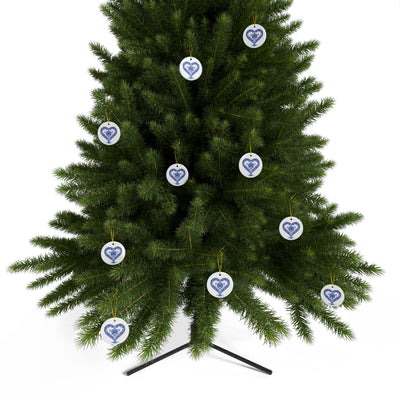 Blue Floral Heart Ceramic Ornament — Double-Sided Holiday & Gift Décor