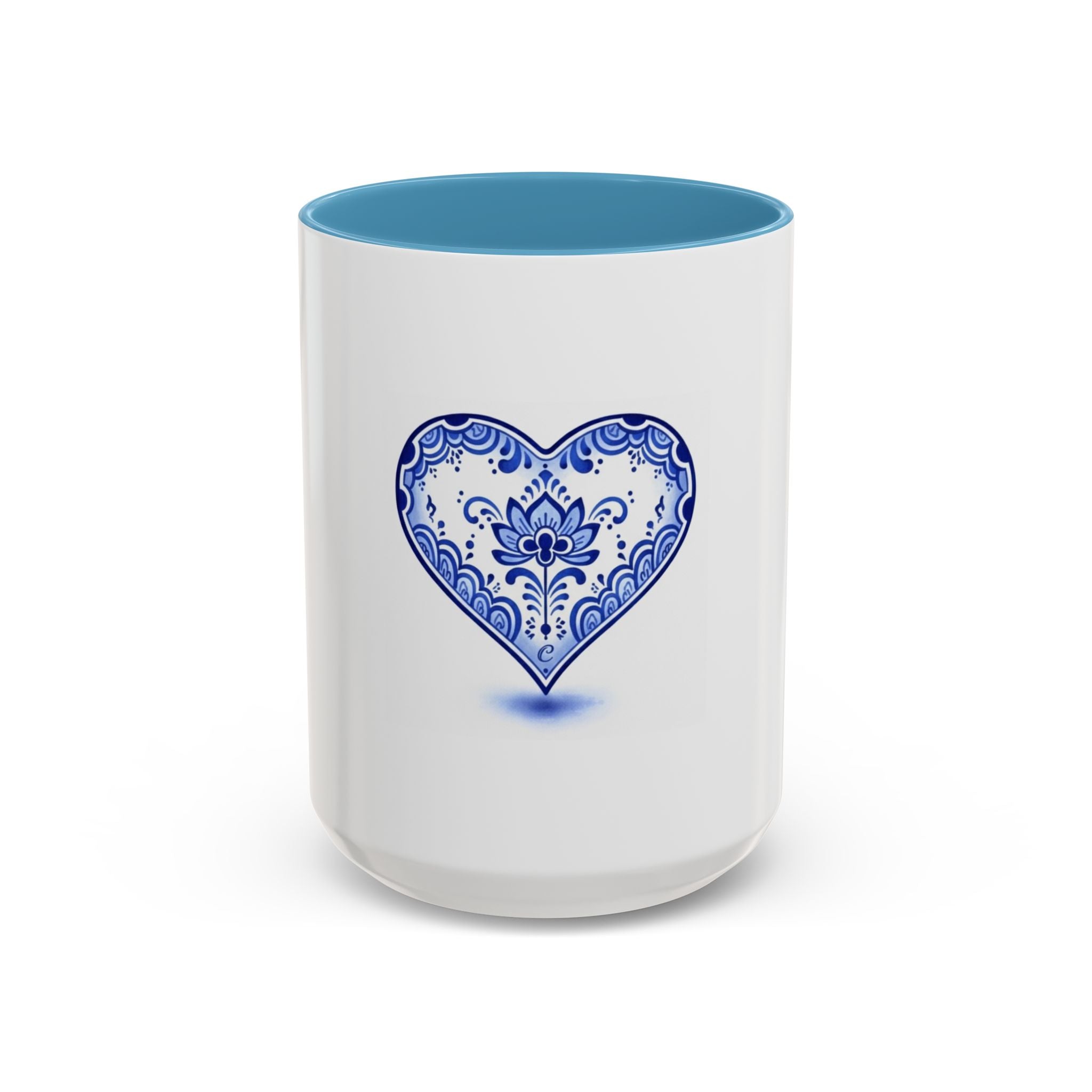 Blue Floral Heart Mug | Accent Coffee Mug 11oz 15oz