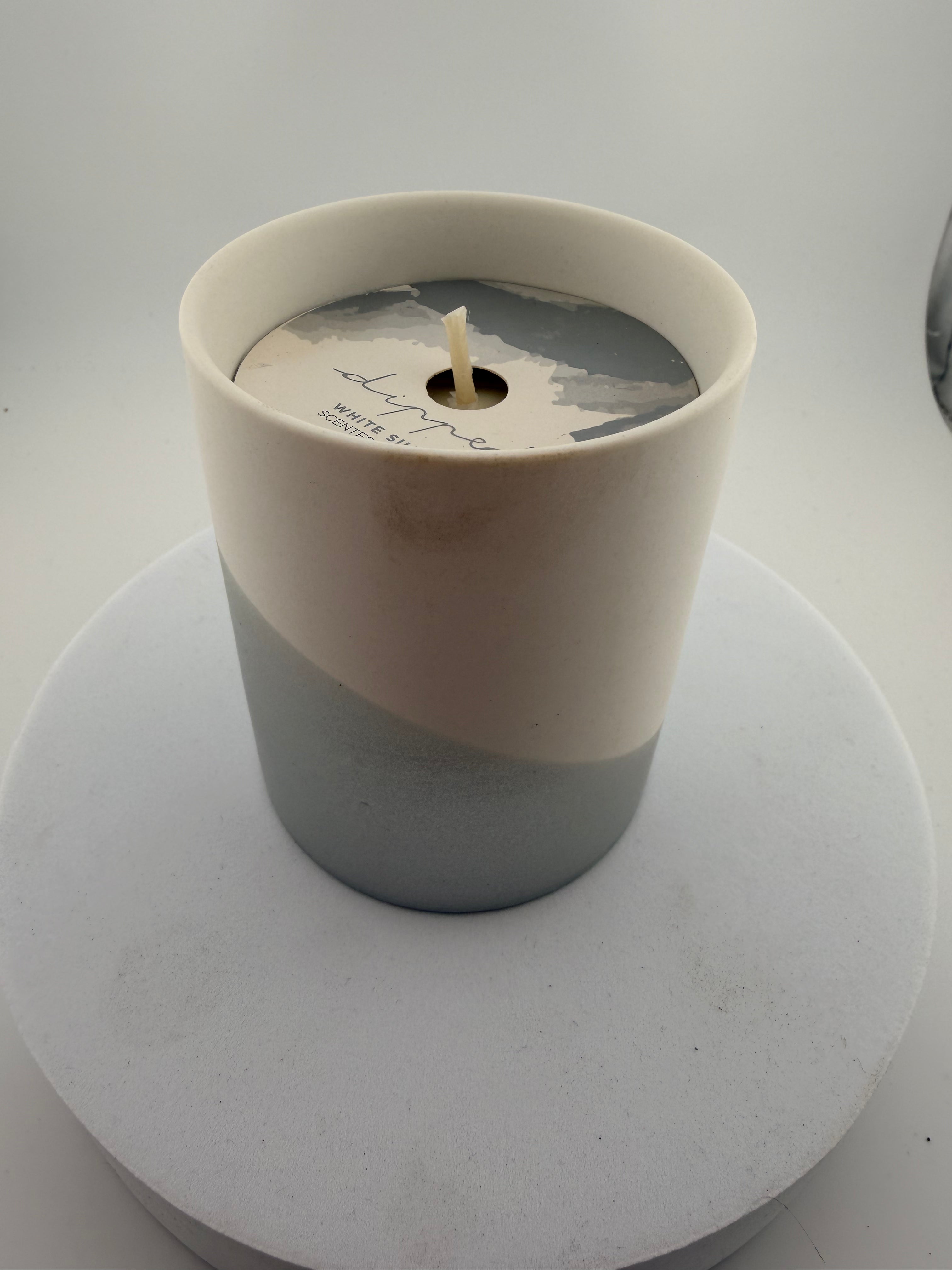 dipped white silver scented candle